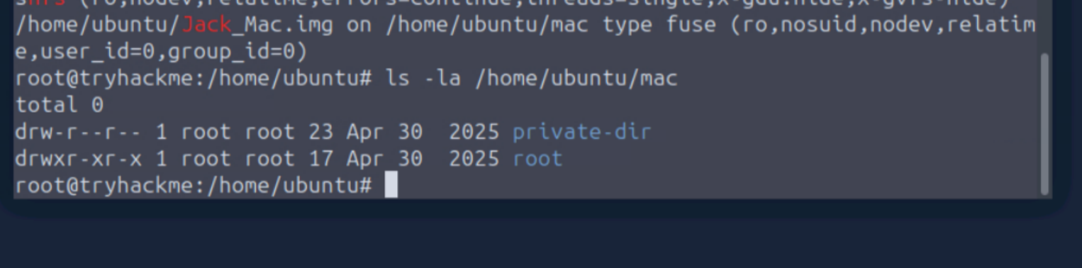 ls -la of mounted mac directory showing root filesystem structure